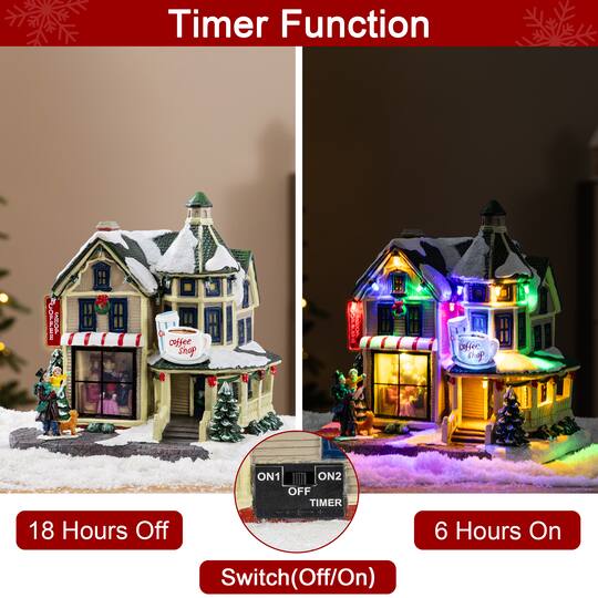 Glitzhome® 8.5" Lighted Christmas Coffee Shop Musical Resin Village with Timer